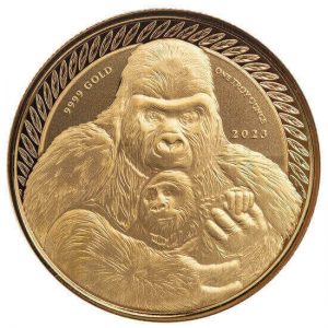 obverse side of the latest 1 oz gold issue of the Congo Silverback Gorilla coins