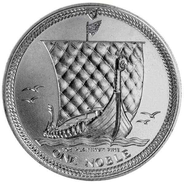 reverse side of the 1 oz Isle of Man Platinum Noble coin that was minted from 1983 until 1989