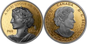 the Royal Canadian Mint 2024 Gold Peace Dollar features selective platinum plating on both sides