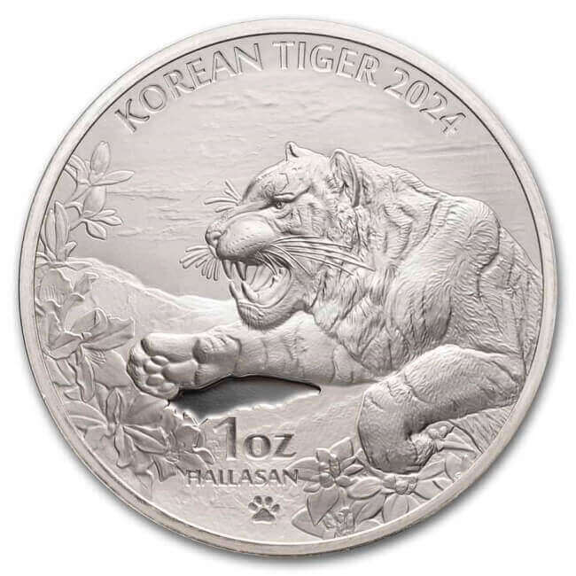 obverse side of the 2024 version of the 1 oz Korean Tiger silver coins